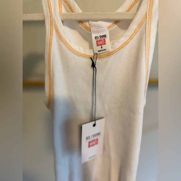 RE/DONE x Hanes Cropped Ribbed Tank white with clementine stitch Size Small - Picture 9 of 9